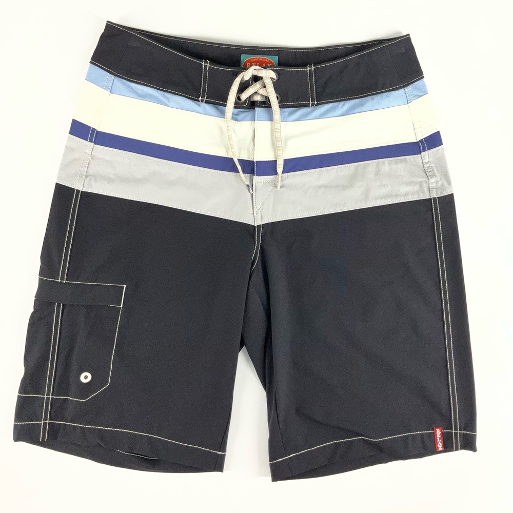 Tommy‎ Bahama Relax Black Blue White Striped Hybrid Board Shorts Mens Size 32